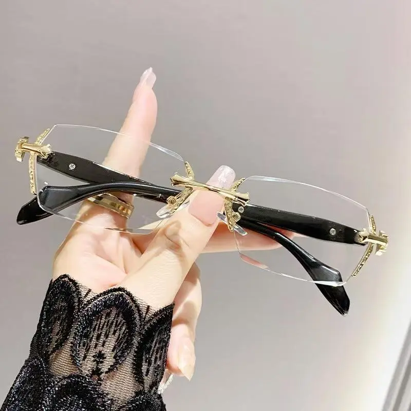 Stylish Anti-Blue Light Rimless Reading Glasses, Rimless Blue Light Glasses, for Women Men