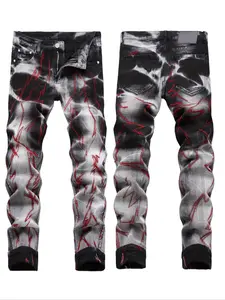 Trendy Straight-Leg Embroidered Graphic Jeans, Fashionable Comfortable Denim Fabric, Perfect for Casual, Must-Have Stylish Addition