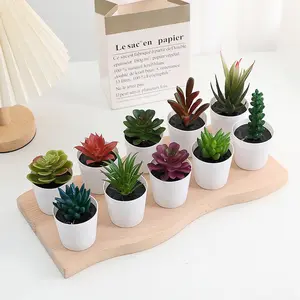 Mini Artificial Succulent Plants Set, Pot, Desktop Home Office Decor, Small Fake Succulents, Bedroom Shelf Decoration