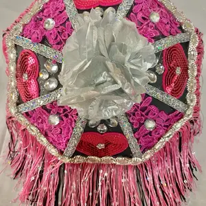 Pink & Black Mardi Gras Umbrella - Elegant Design with Metallic Accents, Black Background & Pink Accents