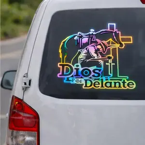 Dios Por Delante Automotive Vinyl Decal - Custom Car Sticker with Praying Cowboy, Cross, Horse Design for Auto Window, Bumper, Vehicle Decoration, Decals for Truck