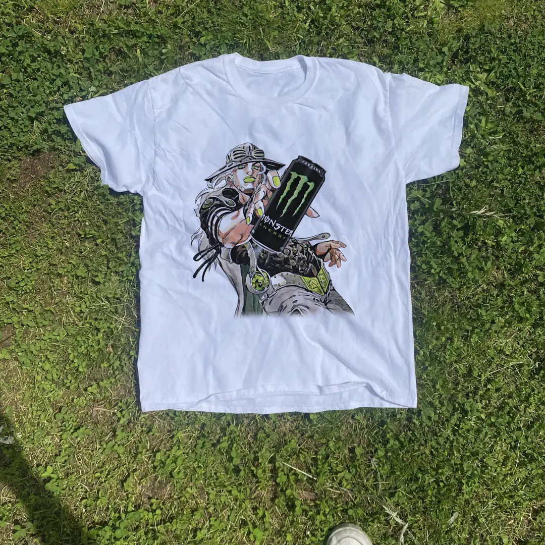 Gyro Zeppeli Soda T-Shirt, Anime JoJo's bizarre adventure Graphic Tees, Unisex Tshirt, Gifts Shirt, Menswear Womenswear Streetwear, Aesthetic, Heavyweight Cotton Comfort Top Regular Fit Y2k Outfit Outdoor Affliction Clothes