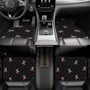 4 Piece Bow Car Floor Mats, Durable Polyester, Easy Clean and Install, All-Weather, Front and Back Seat Protection, Truck, Sedan, Suv, Car Mat Set, Perfect Gift
