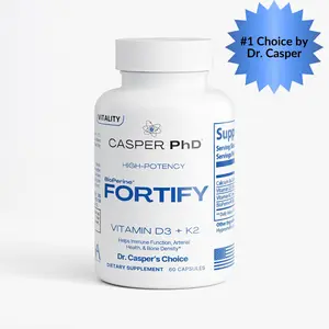 Casper PhD Vitamin D3K2 Supplement for Stronger Bones, Improved Arteries, Enhanced Immune Function & Better Mood - High Potency, US Made, 60 Capsules