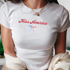 [ Sale Up To 40%] 4th of July Baby Tee | Miss America  | Independence Day Baby Tee  | Coquette Aesthetic Vintage Y2K Gift For Her | Memorial Day T-Baby Tee