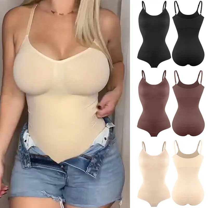 Women Seamless Body Shaper Bodysuit Tops Soft Breathable Light Tummy Control Shapewear Smooth Playsuit Yoga Sports Jumpsuit Camisole