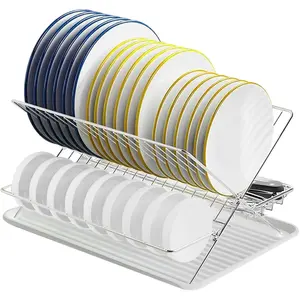 Stainless steel dish drying rackcollapsible dish racks 2 tier foldable dish drainers for large capacity wire expandable
