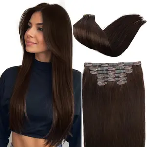 20 inch Invisi Edge Clip in Hair Extensions 120g 7Pcs Injected Seamless PU Clip in Hair Extensions, Virgin Real Human Hair, Drak  Brown