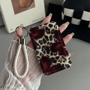 Leopard Orchid Fusion Pattern Design Plastic Id Card Holder With Lanyard for Doctors, Nurses, Students-Bus Card Case, Campus Card Protector Perfect Halloween Christmas Gift