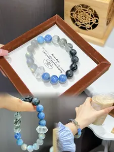 Artist’s Muse Bracelet  Blue kyanite + Garden quartz + tourmaline +moonstone  – Creativity & Manifestation Power! Banish Negativity & Attract Luck