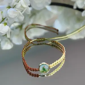 San Judas Green Hues Adjustable Bracelet with Unique Design and Colorful Cord Details
