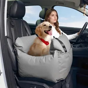 Dog Car Seat for Small & Medium Dogs, Detachable & Washable Pet Car Seat, Pet Travel Bed with Storage Pockets and Dog Safety Belts (Gray)