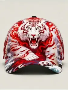 Tiger Head Baseball Hat, Roaring Print Cool and Wild, Flame Wave Details, Unisex, Daily Streetwear Essential, Unique Style