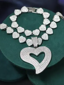 3pcs/set Hip Hop Charm Colorful Sparkling Blingbling Love Heart Pendant, Tennis Chain Necklace & Bracelet Set for Women, Daily Wear Jewelry, Trendy Jewelry Set