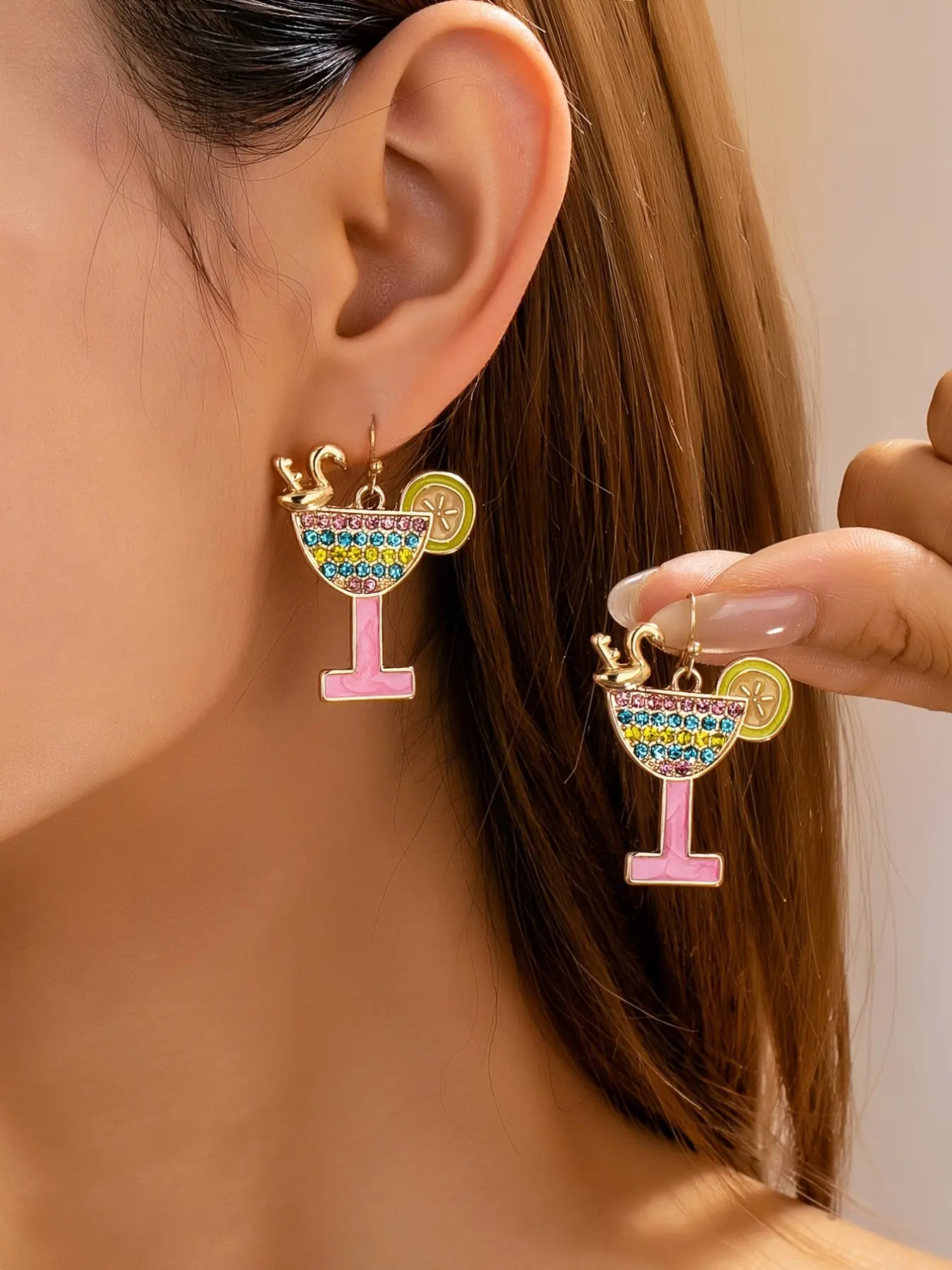 2pc Cute Elegant Tropical Flamingo Lemon Cup Design Women's Dangling Beachy Earrings, Perfect for Vacation and Daily Wear, Stylish Jewelry Accessories
