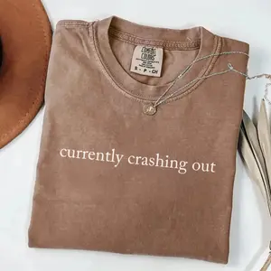 Comfort Colors Currently Crashing Out Shirt, Retro Funny Quote Shirt, Sassy Sarcastic, Adult Humor Shirt, Preppy Bow