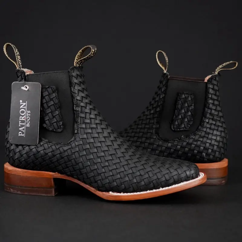110 Petatillo Black Western ankle Boots made in Mexico botin charros suela cuero