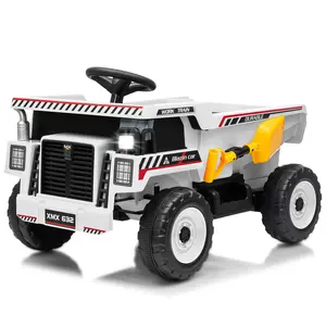 12V Electric Ride-On Dump Truck for Kids – Remote Control, Rechargeable Battery, Dump Bed, Shovel, LED Lights, Music, Construction Vehicle Toy for Boys & Girls Ages 3-8 – Yellow/Rose Red