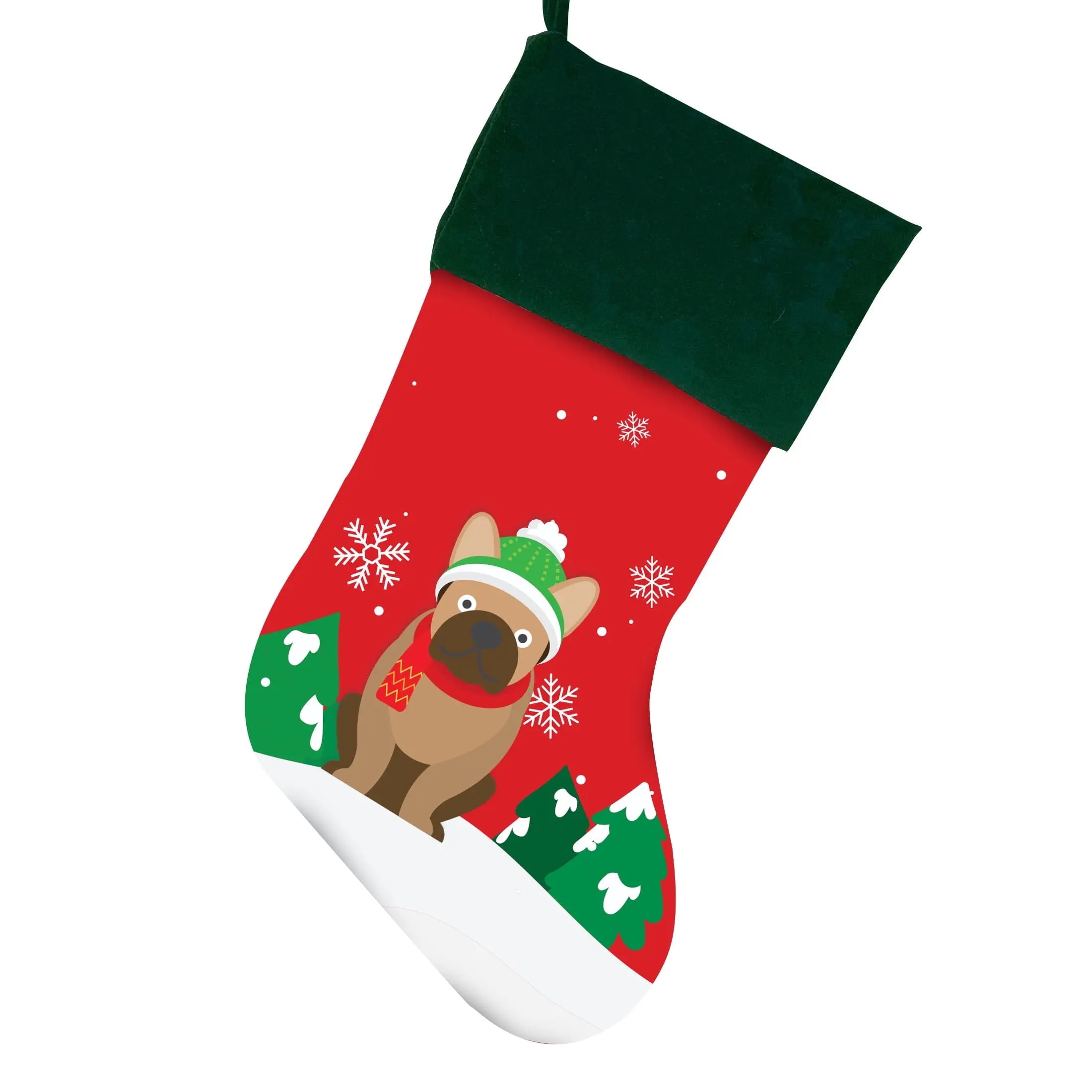 French Bulldog Christmas Stocking For Dog, Measures 19", Red Pet Stocking