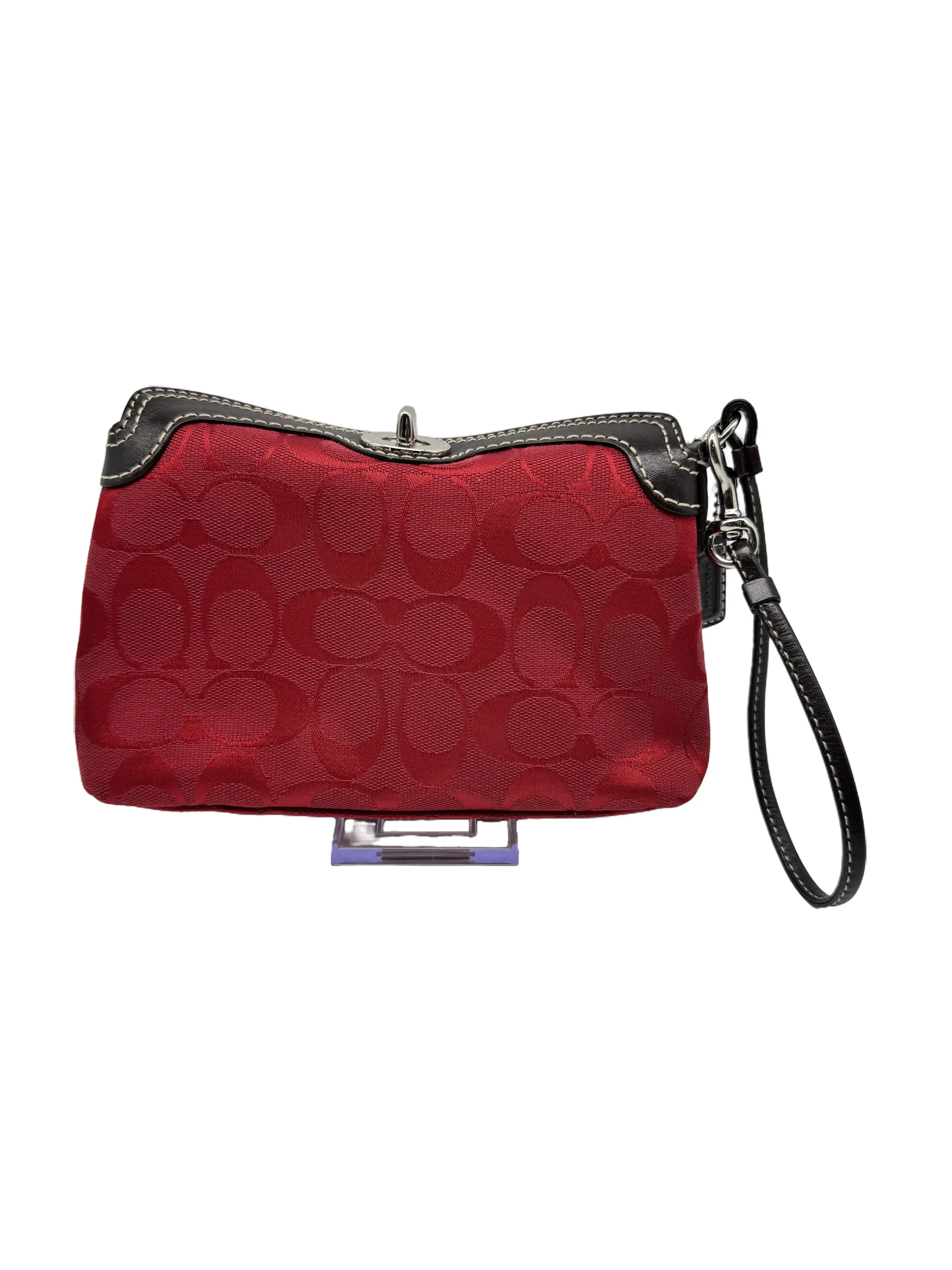Coach Signature red monogram turnlock mini purse or wristlet 
