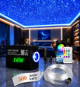 Fiber Optic Starlight Headliner Kit 500PCS 0.03in*9.8ft – 16W RGBW Color Changing Ceiling Lights with DIY Pattern Custom for Car Home Theater Disco Party Professional Animation