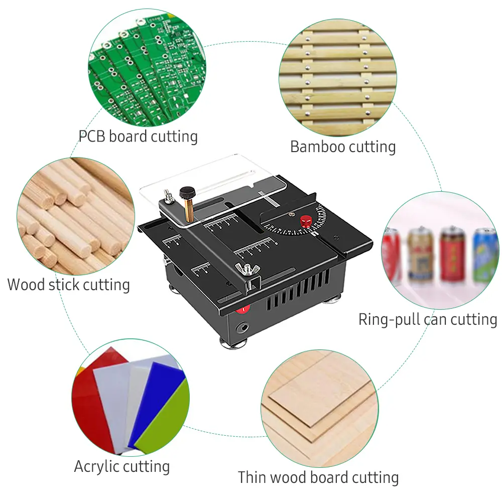100W Portable Table Saw, Mini Desktop Power Saw with Adjustable Speed & Angle, 16MM Cutting Depth, Flexible Shaft Blade and Multiple Accessories, Power Saws
