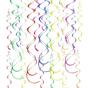18-Piece Colorful Ceiling Swirl Foil Decoration Set, Hanging Plastic Party Streamers for Weddings, Thanksgiving, Graduations, Birthdays