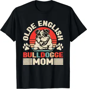 Old English Bulldog Mom Retro Walking Dog Owner Dog Lover T-Shirt