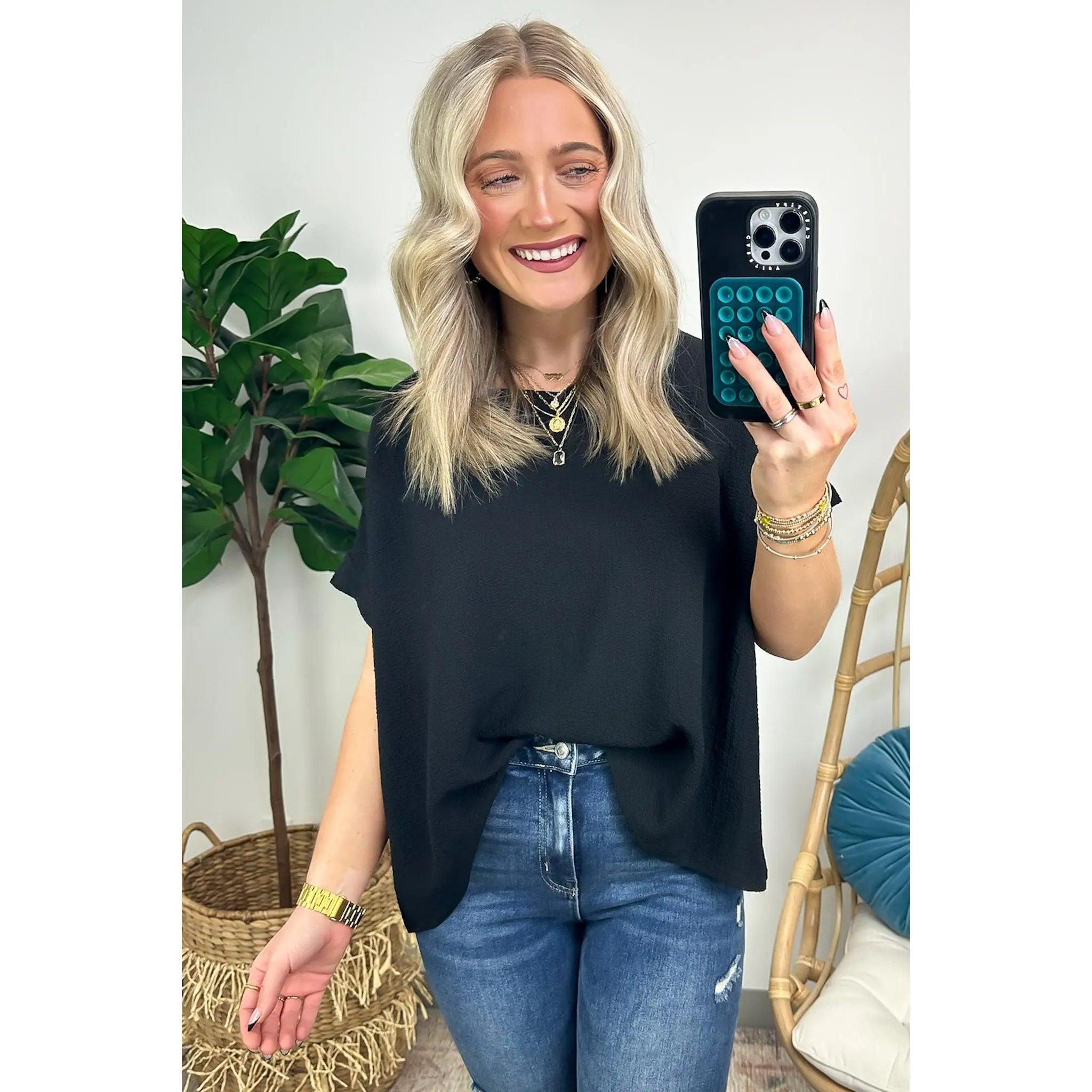 Calise Woven Round Neck Flowy Top