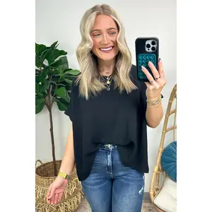 Calise Woven Round Neck Flowy Top