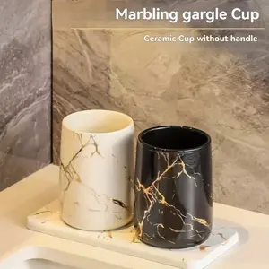 [Marble Ceramic Mouthwash Cup] 1pcs Marble Textured Ceramic Mouthwash Cup - Bathroom Decoration, Marble Texture Ceramic Mouthwash Cup, Bathroom Household Mouthwash Cup, Suitable for Hotels, Homestays, Home Bathroom Tools Decoration Accessories