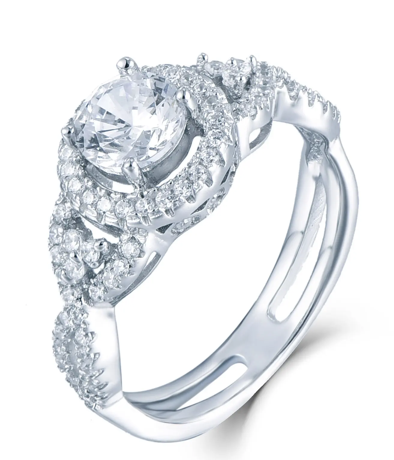 Bridal Ring Travel Diamond Simulant Ring 925 Sterling Silver Round Cut Halo CZ Engagement Ring Wedding Band Size 1.5-15 ML480