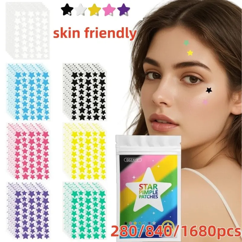 280/840/1680pcs Rainbow Star Acne Patch Mix, Acne Spot Treatment, Covers Spots & Imperfections, Assorted Size Combination, Thin Comfortable Fit, Compact Portable Pack, Cute Gift Choice