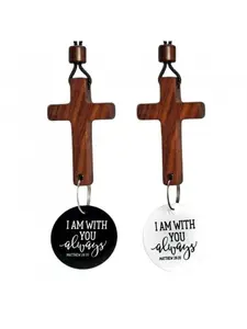 NFC Bible Cross Car Pendant - Western Cross Walnut Wood Ornament Party Gift