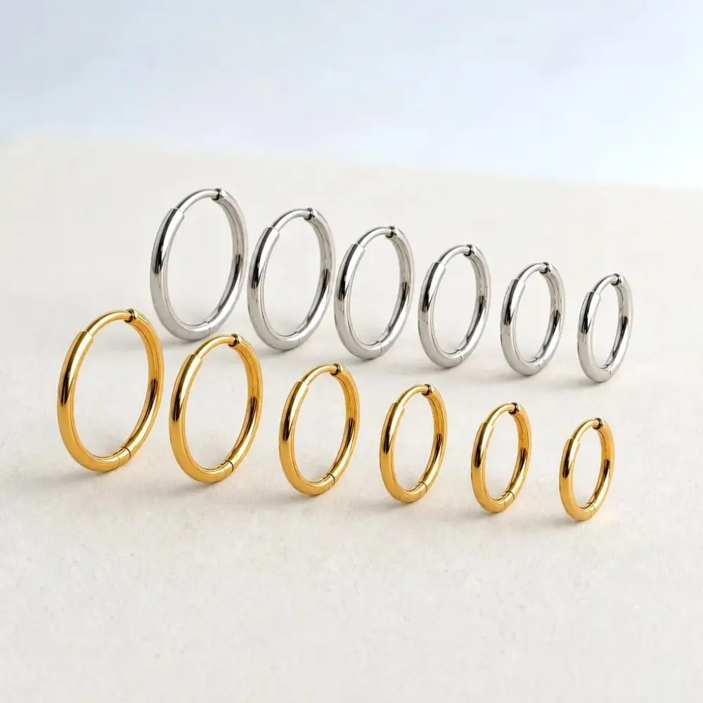 1.6mm Thin Dainty Stainless Steel Hoop Earrings for Women Men Stackable Minimalist Tiny 6-16mm Round Gold Color Huggies Jewelry