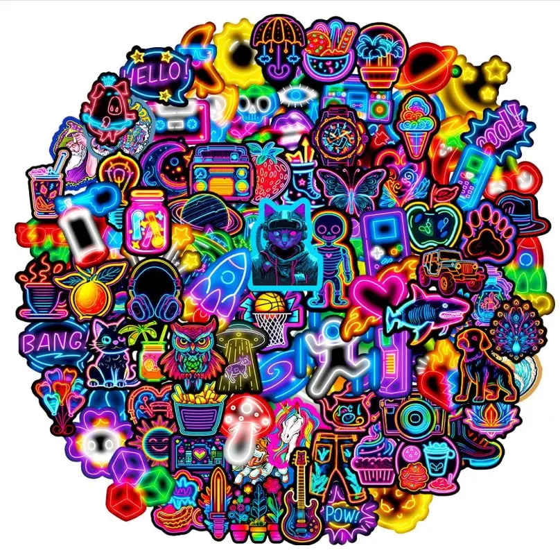Water Bottle Stickers 100 Pcs Cool Cute Neon Sticker Packs, Prizes for Kids Classroom Rewards, Waterproof Vinyl Stickers for Water Bottles Laptop Scrapbooking Skateboard Journaling Luggage Tumbler etc