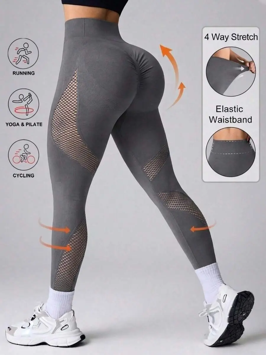 Women's High Waist Mesh Panel Leggings – Tummy Control Stretch Yoga Pants with Pockets for Fitness and Workout 2026!!