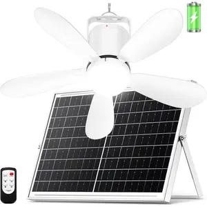 21" Solar Ceiling Fan Light, 30W Solar  Portable Gazebo Fan with Remote,   Operated Ceiling Fan Light Outdoor, for Camping RVs Tent Patio Canopy Chicken Coop Outside