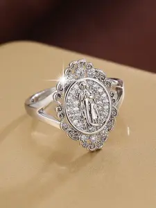 Elegant Hollow Out Virgin Mary Design Rhinestone Decorated Statement Ring, Fashion Accessories for Women for Party and Daily Life, Elegant Casual Ring