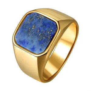 OIDEA Men's Lapis Lazuli Signet Ring - Stainless Steel Band, Square Stone Face, Waterproof, Fade-Resistant Fashion Accessory (Sizes 7-13) | Men's Accessories, Rings summerwins,summerwins