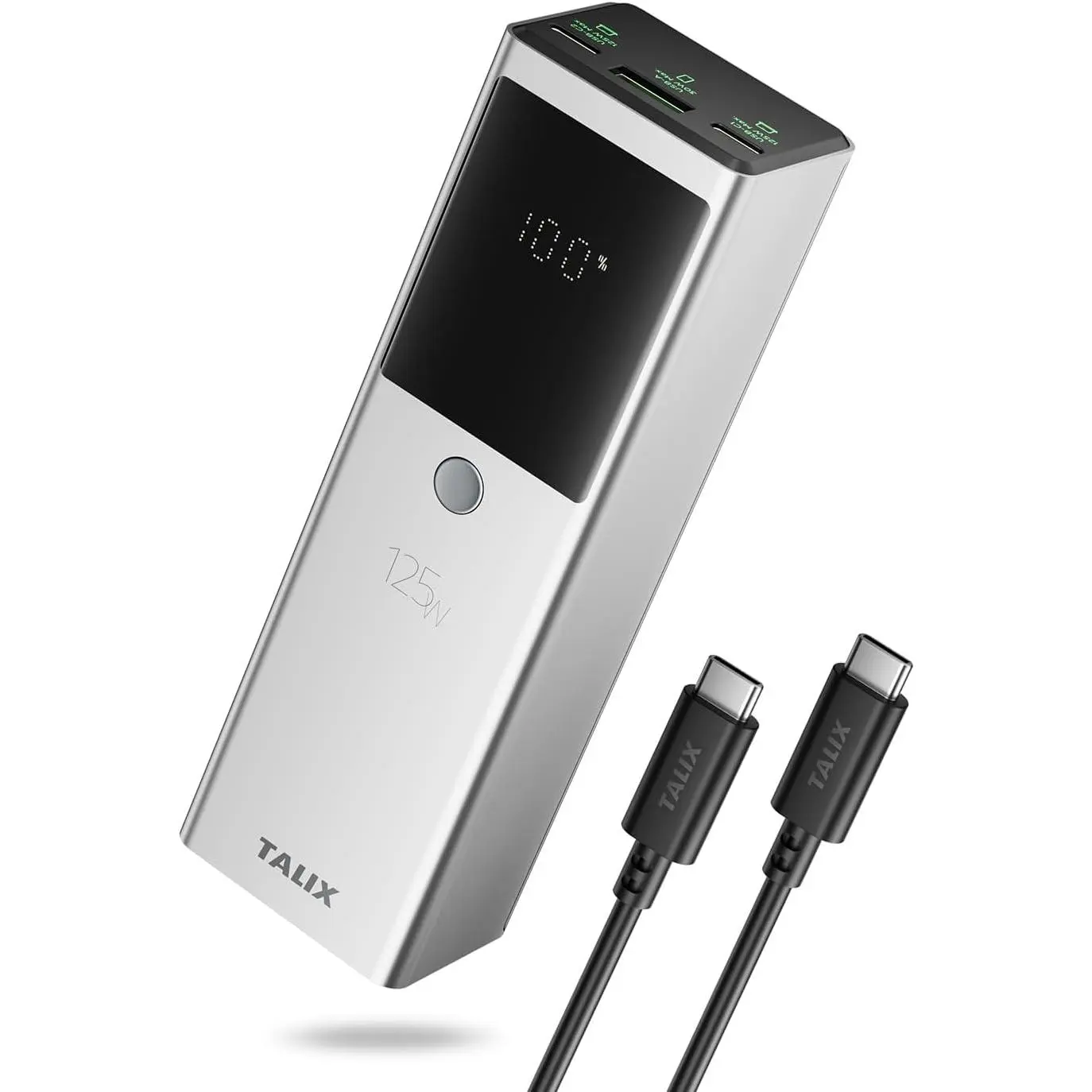 TALIX 125W Power Bank, 12800mAh Portable Laptop Charger with 240W USB-C Cable and 3-Port, PD Fast Charging Battery Pack for Laptop/MacBook/iPhone 17/Moto/Samsung S26, TSA Approved