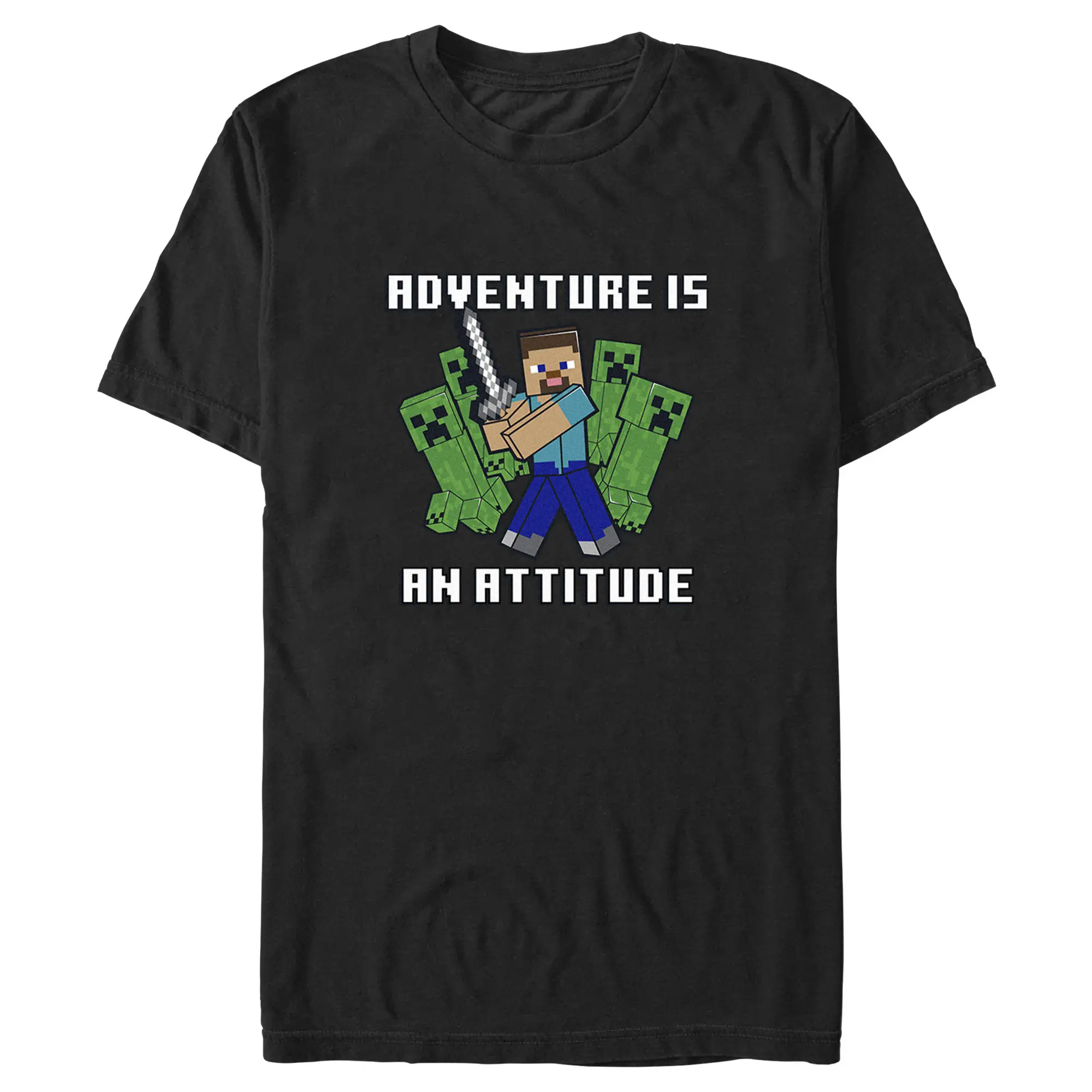 Men's Minecraft Steve and Creepers Adventure Is an Attitude T-Shirt
