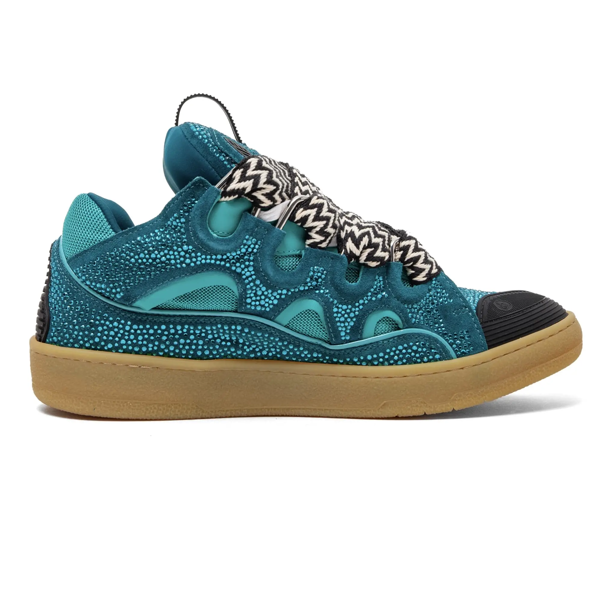 Lanvin Petrol Blue Multi Strass Leather Curb Casual Trainer, Men's