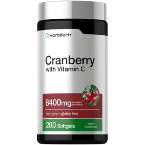 Horbäach Cranberry Pills for Women and Men | 8400mg | 200 Softgels | Extract Supplement with Vitamin C | Non-GMO, Gluten Free
