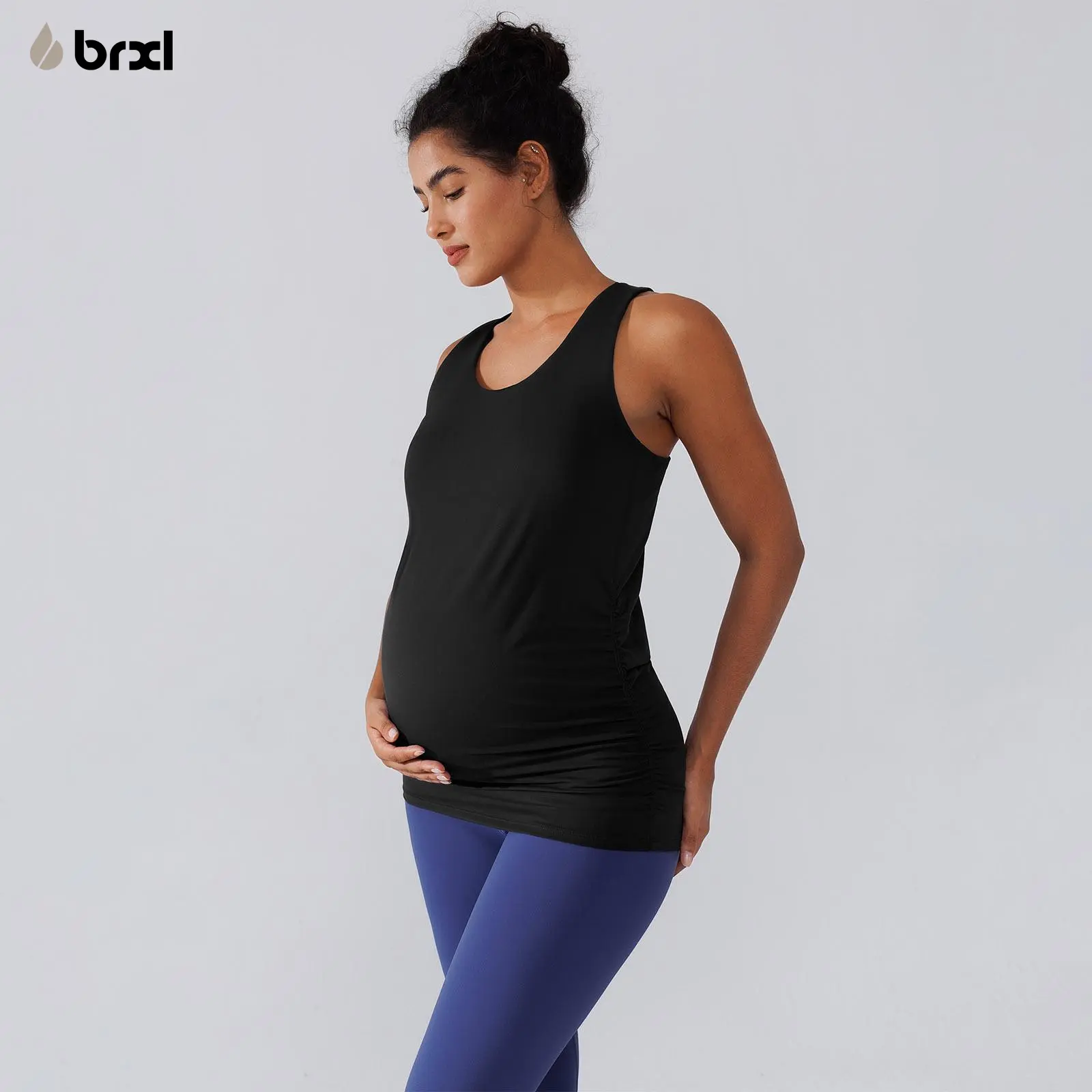 BRXL Women's Lycra V-Neck Pleated Crop Tank Sports Vest, Racerback Maternity Workout Tank with Built-in Bra, Ruched Sleeveless Pregnancy Yoga Top, Sports Tops, Crop Tank Women's Sports Vest,back to school,back to school haul