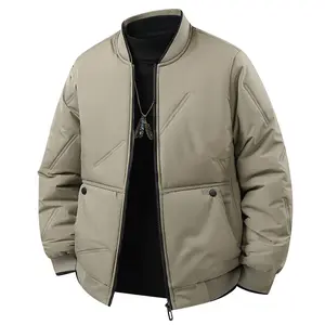 Men's Casual Winter Sport Jacket, Quilted Baseball Neck Long Sleeve Cotton Coat, Polyester Durable Fabric, Relaxed Fit Casual Men's Wear, Fashionable Warm Zip-Up Jacket, Trendy Outerwear, Suitable for Everyday Wear Menswear Tops