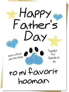Cute Pet Fathers Day Card, Happy Fathers Day Gift from Cat Dog, Lovely Gift Ideas for Pet Lovers Owners, Greeting Card with Envelope