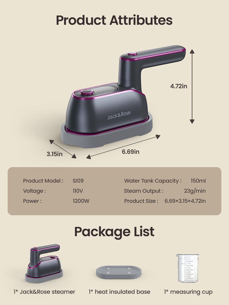 Jack&Rose 2-in-1 Steam Iron & Clothes Steamer - Handheld Portable Garment Wrinkle Remover, Fast Heat-Up, Large Soleplate, 150ml Water Tank - Lightweight for Home, Travel, Christmas gifts Jack&Rose 2-in-1 Steam Iron & Clothes Steamer - Handheld Portable Garment Wrinkle Remover, Fast Heat-Up, Large Soleplate, 150ml Water Tank - Lightweight for Home, Travel, Christmas gifts