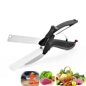 2 in 1 Kitchen Scissors for Food – Stainless Steel Blade & Plastic Cutting Board Scissors with Safety Lock | 9.6" Tomato Knife, Fruit & Vegetable Cutter – Easy-to-Use Kitchen Shears for Meat, Cheese