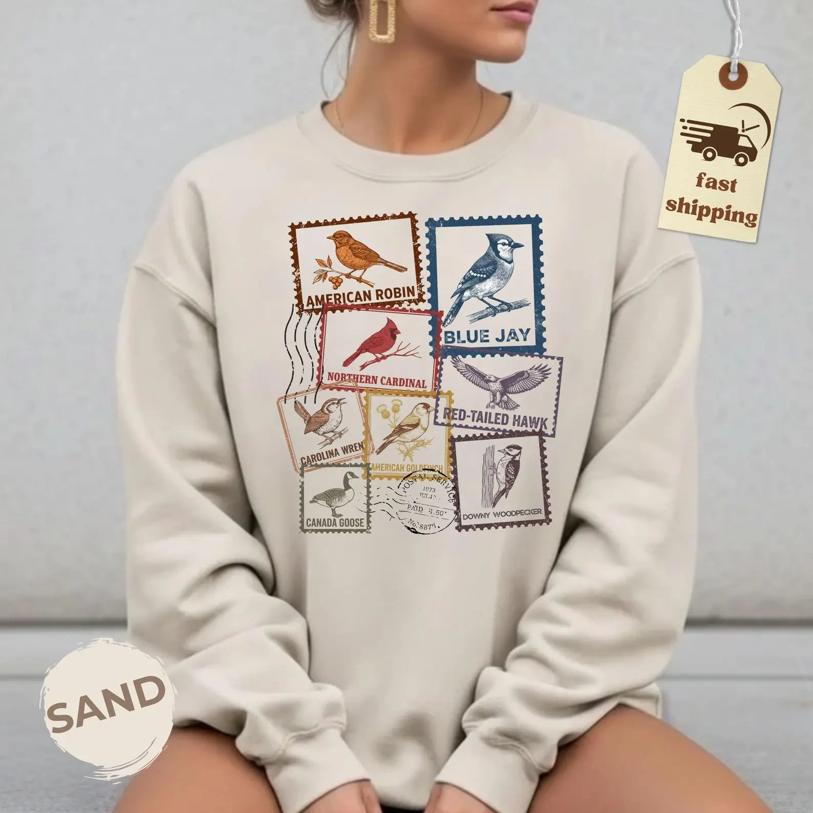 Vintage Bird Shirt Birdwatcher Sweatshirt Retro Bird Stamp Sweater Nature's Lovers Gifts Bird Nerd Sweatshirt Backyard Bird Tee Outdoor Gift